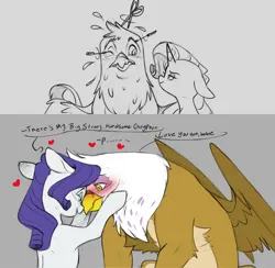 Size: 5127x5011 | Tagged: safe, artist:chub-wub, derpibooru import, gilda, rarity, gryphon, pony, unicorn, g4, beak, blue eyes, blue eyeshadow, blush lines, blushing, brown fur, brown wings, butch, butch lesbian, chest fluff, colored belly, colored chest fluff, colored wings, crack shipping, dialogue, duo, duo female, eyelashes, eyeshadow, feather, female, floating heart, floppy ears, frown, heart, height difference, high res, holding face, horn, image, jpeg, lesbian, lidded eyes, looking at each other, looking at someone, magic, makeover, makeup, makeup brush, mare, nervous, not rule 63, one eye closed, open mouth, open smile, pale belly, partially open wings, purring, rarida, requested art, ringlets, shipping, sketch, smiling, smiling at each other, speech bubble, talking, telekinesis, touching noses, unicorn horn, white coat, wings, yellow eyes