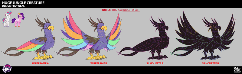 Size: 5227x1602 | Tagged: safe, derpibooru import, pipp petals, zipp storm, bird, pegasus, pony, g5, my little pony: tell your tale, spoiler:g5, spoiler:my little pony: tell your tale, spoiler:tyts02e25, colored wings, concept art, giant bird, hey foal sister, image, multicolored wings, png, rainbow wings, wings