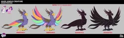 Size: 5227x1602 | Tagged: safe, derpibooru import, pipp petals, zipp storm, bird, pegasus, pony, g5, my little pony: tell your tale, spoiler:g5, spoiler:my little pony: tell your tale, spoiler:tyts02e25, colored wings, concept art, giant bird, hey foal sister, image, multicolored wings, png, rainbow wings, wings