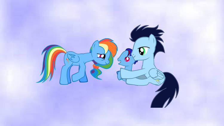 Size: 750x421 | Tagged: safe, artist:sonicrainbowdash98, derpibooru import, rainbow dash, soarin', pegasus, pony, female, foal, image, jpeg, male, mare, offspring, parent:rainbow dash, parent:soarin', parents:soarindash, shipping, soarindash, stallion, straight