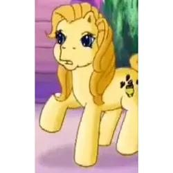 Size: 253x253 | Tagged: safe, derpibooru import, screencap, bumblesweet, earth pony, pony, g3, g4, the runaway rainbow, cropped, female, image, jpeg, mare, raised hoof, shocked, solo