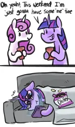 Size: 1883x3185 | Tagged: safe, artist:smirk, derpibooru import, twilight sparkle, twinkleshine, g4, chips, comic, couch, crying, cup, depressed, dialogue, food, image, phone, png, red solo cup