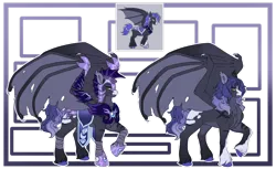 Size: 1280x783 | Tagged: safe, artist:malinraf1615, derpibooru import, oc, oc:rainstorm, unofficial characters only, bat pony, pony, abstract background, armor, bat pony oc, bat wings, blaze (coat marking), chest fluff, chestplate, coat markings, colored hooves, colored pinnae, ear tufts, facial markings, fangs, helmet, hoof shoes, hooves, image, leg wraps, lidded eyes, male, night guard armor, pale belly, png, purple hair, raised hoof, scar, slit pupils, socks (coat marking), solo, sparkly ears, sparkly legs, spread wings, stallion, torn wings, unshorn fetlocks, wing armor, wings, yellow eyes