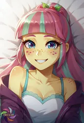 Size: 2496x3648 | Tagged: safe, ai content, derpibooru import, generator:civitai, machine learning generated, prompter:trux23, sour sweet, human, equestria girls, g4, cute, female, image, jpeg, looking at you, smiling, smiling at you, solo