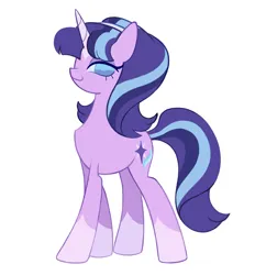 Size: 1979x2048 | Tagged: safe, artist:risswm, derpibooru import, starlight glimmer, pony, unicorn, g4, alternate design, coat markings, colored horn, female, horn, image, lidded eyes, looking at you, mare, no pupils, png, s5 starlight, simple background, smiling, smiling at you, socks (coat marking), solo, white background