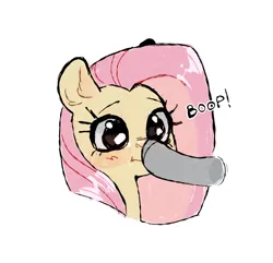 Size: 2124x2048 | Tagged: safe, artist:azaani, derpibooru import, fluttershy, pegasus, pony, g4, blush scribble, blushing, boop, bust, cute, disembodied hoof, female, high res, image, mare, png, shyabetes, simple background, solo focus, white background