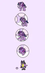 Size: 625x1000 | Tagged: safe, artist:frdea, derpibooru import, twilight sparkle, lucario, unicorn, g4, image, png, pokefied, poké ball, pokémon, purple background, simple background, species swap, transformation, transformation sequence, twilicario, unicorn twilight