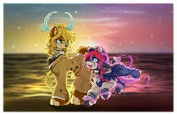 Size: 4013x2624 | Tagged: safe, artist:焰心fireworks, derpibooru import, oc, oc:夕霞•焰心, oc:晨辉•焰心, deer, deer pony, hybrid, original species, succubus, succubus pony, female, image, jpeg, male