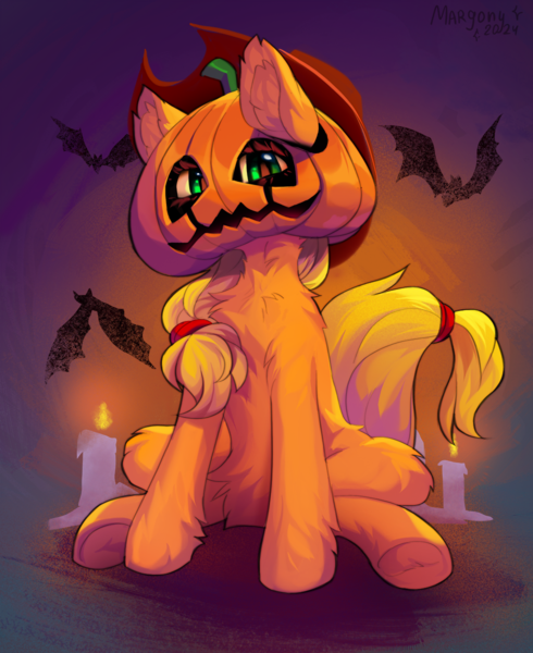 Size: 980x1200 | Tagged: safe, artist:margony, derpibooru import, applejack, earth pony, pony, image, png, pumpkin, solo