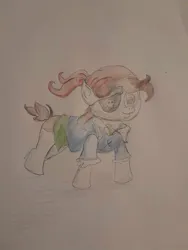 Size: 480x640 | Tagged: safe, artist:joey012, derpibooru import, pipsqueak, g4, colored pencil drawing, derpibooru exclusive, eyepatch, image, jpeg, mlp fim's fourteenth anniversary, nightmare night, pencil, pencil drawing, simple background, traditional art