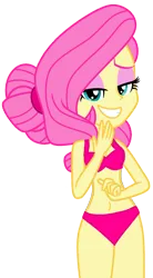 Size: 1024x1850 | Tagged: suggestive, artist:rosasmitt, derpibooru import, fluttershy, human, equestria girls, g4, bedroom eyes, bikini, clothes, female, grin, image, looking at you, png, seductive, sexy, simple background, smiling, solo, solo female, swimsuit, transparent background