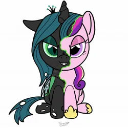 Size: 2048x2048 | Tagged: safe, artist:bubbal_tea, derpibooru import, princess cadance, queen chrysalis, alicorn, changeling, changeling queen, pony, g4, disguise, disguised changeling, fake cadance, female, grin, image, jpeg, mare, plushie, simple background, smiling, white background, youtooz, youtooz mlp design competition