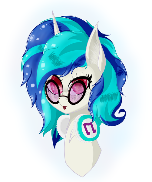 Size: 1540x1840 | Tagged: safe, artist:krymak, derpibooru import, vinyl scratch, pony, unicorn, g4, female, headphones, horn, image, mare, png, simple background, solo, tongue out, vinyl's glasses