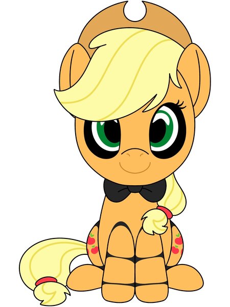 Size: 1536x2048 | Tagged: safe, artist:_jm0o, derpibooru import, applejack, earth pony, pony, g4, animatronic, both cutie marks, bowtie, crossover, female, five nights at freddy's, image, jpeg, looking at you, mare, simple background, sitting, smiling, smiling at you, solo, tail, white background, youtooz, youtooz mlp design competition