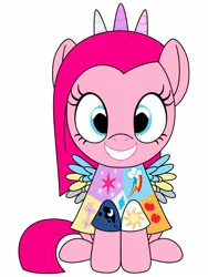 Size: 1536x2048 | Tagged: safe, artist:_jm0o, derpibooru import, pinkie pie, earth pony, pony, fanfic:cupcakes, g4, applejack's cutie mark, clothes, creepy, creepy grin, cutie mark dress, dress, female, fluttershy's cutie mark, grin, image, implied applejack, implied derpy, implied fluttershy, implied princess celestia, implied princess luna, implied rainbow dash, implied rarity, implied twilight sparkle, jpeg, looking at you, mare, pinkamena diane pie, princess celestia's cutie mark, princess luna's cutie mark, rainbow dash's cutie mark, rarity's cutie mark, simple background, sitting, smiling, smiling at you, solo, tail, twilight sparkle's cutie mark, white background, youtooz, youtooz mlp design competition