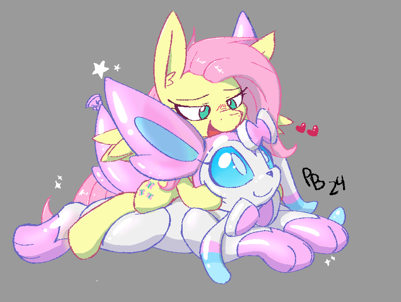 Size: 830x625 | Tagged: questionable, artist:ponballoon, derpibooru import, fluttershy, pegasus, sylveon, g4, balloon, balloon fetish, balloon riding, blushing, fetish, image, png, pokémon, questionable source, solo