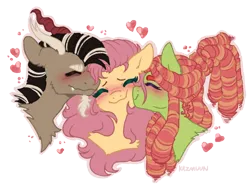 Size: 1234x950 | Tagged: safe, artist:kazmuun, derpibooru import, discord, fluttershy, tree hugger, pony, g4, bisexual, female, image, kissing, lesbian, male, png, polyamory, shipping, straight, treecordshy