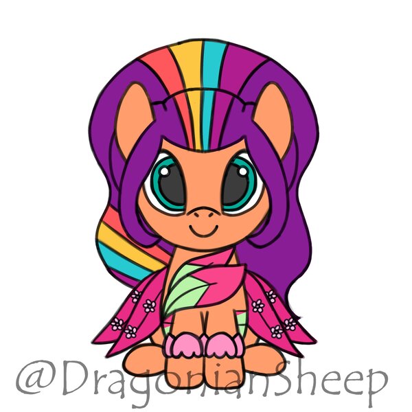 Size: 3200x3200 | Tagged: safe, artist:dragoniansheep, derpibooru import, sunny starscout, earth pony, pony, g5, my little pony: tell your tale, leak, alternate hairstyle, clothes, dress, female, image, jpeg, looking at you, mane stripe sunny, mare, signature, simple background, sitting, smiling, smiling at you, solo, white background, youtooz, youtooz mlp design competition