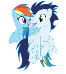 Size: 1280x1432 | Tagged: safe, artist:soarindasher10, derpibooru import, rainbow dash, soarin', pegasus, pony, female, flying, image, looking at each other, looking at someone, male, mare, png, shipping, simple background, smiling, smiling at each other, soarindash, stallion, straight, transparent background