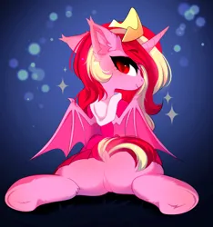 Size: 3359x3583 | Tagged: safe, artist:empress-twilight, derpibooru import, oc, oc:raspberries, unofficial characters only, alicorn, bat pony, bat pony alicorn, pony, bat pony alicorn oc, bat pony oc, bat wings, cheek fluff, clothes, colored pupils, colored wings, commission, dock, ear fluff, ear tufts, eye clipping through hair, eyebrows, eyebrows visible through hair, eyelashes, fangs, featureless crotch, female, female oc, gradient background, gradient eyes, gradient wings, high res, hock fluff, hoodie, hoof fluff, horn, image, jewelry, lookinf back, looking at you, looking back, looking back at you, mare oc, pink coat, pink hoodie, pink mane, pink skirt, pink tail, pleated skirt, png, profile, red eyes, red pupils, shiny mane, shiny tail, skirt, slit pupils, solo, sparkles, spread legs, spread wings, spreading, tail, tiara, tongue out, turned head, two toned mane, two toned tail, two toned wings, underhoof, unicorn horn, wings, ych result