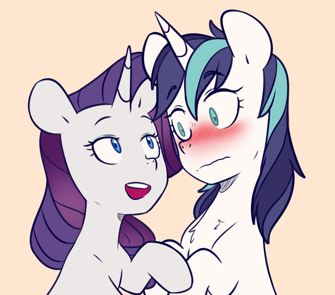 Size: 3486x3069 | Tagged: safe, artist:chub-wub, derpibooru import, rarity, shining armor, pony, unicorn, g4, bedroom eyes, blushing, duo, duo female, female, gleaming shield, half r63 shipping, horn, image, infidelity, jpeg, lesbian, looking at each other, looking at someone, male, mare, open mouth, rariarmor, rarigleam, rule 63, ship:rariarmor, ship:rarigleam, shipping, straight