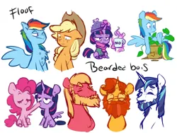 Size: 6000x4500 | Tagged: safe, artist:chub-wub, derpibooru import, applejack, big macintosh, phyllis, pinkie pie, rainbow dash, shining armor, sunburst, twilight sparkle, twilight sparkle (alicorn), alicorn, earth pony, pegasus, pony, unicorn, g4, applejack's hat, beard, big macintosh the bearded, boop, chest, chest fluff, clothes, cowboy hat, cute, eyes closed, facial hair, female, fluffy, glasses, glow, glowing horn, hat, horn, image, jpeg, levitation, magic, magic aura, male, mare, mug, rainbow crash, scarf, shining armor the bearded, simple background, sitting, sketch, smiling, spread wings, stallion, sunburst the bearded, telekinesis, toque, white background, wings