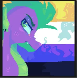 Size: 719x722 | Tagged: safe, artist:kreeeeeez, derpibooru import, spike, g4, digital art, eyebrow piercing, gender headcanon, image, nonbinary pride flag, piercing, pixel art, png, pride, pride flag