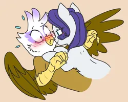 Size: 4722x3752 | Tagged: safe, artist:chub-wub, derpibooru import, gilda, rarity, gryphon, pony, unicorn, g4, bedroom eyes, blushing, boop, crack shipping, duo, duo female, eye contact, eyeshadow, female, flustered, horn, hug, image, jpeg, kissing, lesbian, looking at each other, looking at someone, makeup, mare, noseboop, rarida, shipping, wings