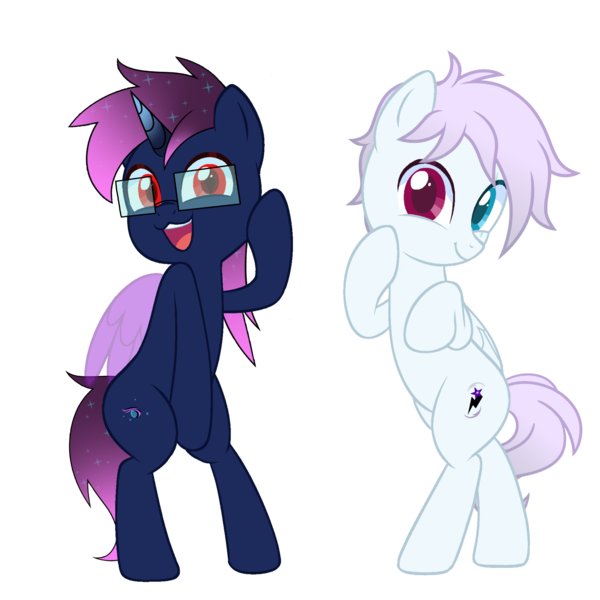 Size: 4000x4000 | Tagged: safe, artist:ramixe dash, derpibooru import, oc, oc:lightning stars, oc:osiris eclipse, unofficial characters only, alicorn, pegasus, g4, g5, base used, duo, g5 to g4, generation leap, glasses, image, male, png, race swap, simple background, transparent background