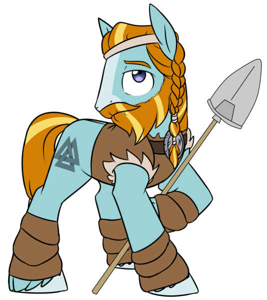 Size: 3816x4284 | Tagged: safe, artist:chub-wub, derpibooru import, rockhoof, earth pony, pony, campfire tales, g4, beard, braid, clothes, facial hair, image, looking at you, male, my little pony, png, rockhoof's shovel, shovel, simple background, solo, stallion, transparent background, unshorn fetlocks, valknut