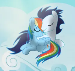 Size: 1280x1225 | Tagged: safe, artist:soarindasher10, derpibooru import, rainbow dash, soarin', pegasus, pony, eyes closed, female, image, jpeg, male, mare, preggo dash, pregnant, shipping, soarindash, stallion, straight