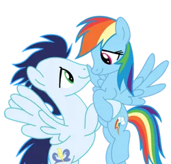 Size: 1280x1225 | Tagged: safe, artist:soarindasher10, derpibooru import, rainbow dash, soarin', pegasus, pony, female, image, looking at each other, looking at someone, male, mare, png, shipping, simple background, smiling, smiling at each other, soarindash, stallion, straight, transparent background