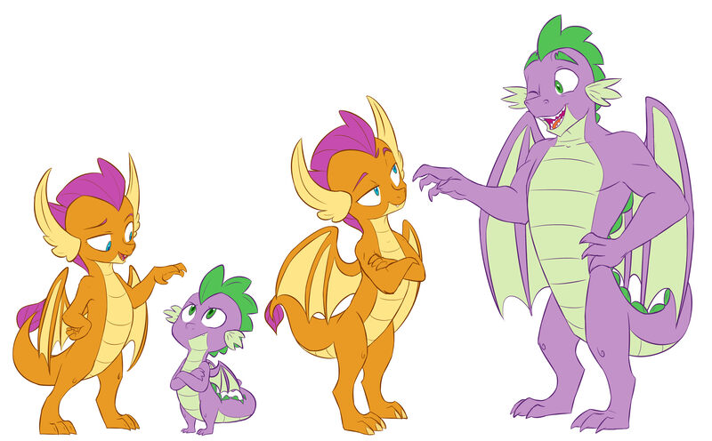 Size: 6789x4213 | Tagged: safe, artist:chub-wub, derpibooru import, smolder, spike, dragon, g4, :/, best friends, crossed arms, dragoness, duo, duo male and female, fangs, female, gigachad spike, growth spurt, height difference, image, implied shipping, implied spolder, implied straight, jpeg, male, older, older smolder, older spike, one eye closed, simple background, teenage spike, teenaged dragon, teenager, white background, winged spike, wings, wink