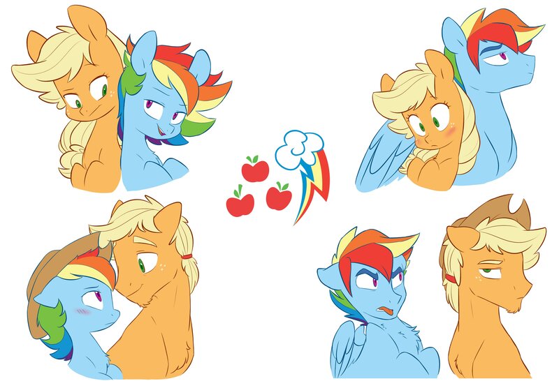 Size: 4096x2793 | Tagged: safe, artist:chub-wub, derpibooru import, applejack, rainbow dash, earth pony, pegasus, pony, g4, accessory theft, appledash, applejack (male), applejack's hat, bedroom eyes, blushing, cowboy hat, duo, female, folded wings, freckles, gay, half r63 shipping, hat, hug, image, jpeg, lesbian, male, mare, no homo, open mouth, open smile, rainbow blitz, redraw, rule 63, ship:appleblitz, ship:blitzjack, ship:rainbowjack, shipping, smiling, stallion, straight, tongue out, tsundere, winghug, wings