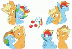 Size: 4096x2793 | Tagged: safe, artist:chub-wub, derpibooru import, applejack, rainbow dash, earth pony, pegasus, pony, g4, accessory theft, appledash, applejack (male), applejack's hat, bedroom eyes, blushing, cowboy hat, duo, female, folded wings, freckles, gay, half r63 shipping, hat, hug, image, jpeg, lesbian, male, mare, no homo, open mouth, open smile, rainbow blitz, redraw, rule 63, ship:appleblitz, ship:blitzjack, ship:rainbowjack, shipping, smiling, stallion, straight, tongue out, tsundere, winghug, wings