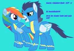 Size: 750x515 | Tagged: safe, artist:soarindash889, derpibooru import, rainbow dash, soarin', pegasus, pony, clothes, female, image, jpeg, male, mare, shipping, soarindash, stallion, straight, uniform, wonderbolts, wonderbolts uniform