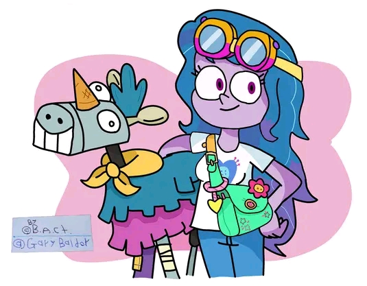 Size: 535x417 | Tagged: safe, artist:garybaldor, derpibooru import, izzy moonbow, human, equestria girls, g4, g5, bag, clothes, cutie mark, cutie mark on clothes, denim, equestria girls-ified, g5 to g4, generation leap, image, izzy's crafting glasses, jeans, jpeg, pants, señor butterscotch, shirt, signature, smiling