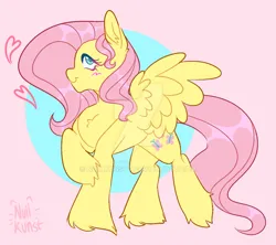 Size: 1280x1139 | Tagged: safe, artist:nullkunst, artist:nullkunstt, derpibooru import, fluttershy, pegasus, pony, g4, blush scribble, blushing, deviantart watermark, female, heart, image, jpeg, mare, obtrusive watermark, signature, smiling, solo, unshorn fetlocks, watermark