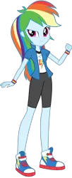 Size: 2048x5000 | Tagged: safe, artist:octosquish7260, derpibooru import, rainbow dash, human, equestria girls, g4, clothes, compression shorts, converse, cutie mark, cutie mark on clothes, eqg promo pose set, female, image, jacket, png, shirt, shoes, simple background, solo, standing, teenager, transparent background, vest, wristband