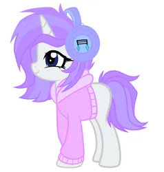 Size: 3256x3416 | Tagged: safe, artist:tkn297, derpibooru import, oc, oc:pastel note, pony, unicorn, clothes, female, headphones, hoodie, horn, image, mare, parents:rariscratch, png, solo