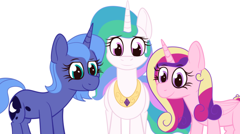 Size: 3285x1834 | Tagged: safe, artist:anonymous, derpibooru import, princess cadance, princess celestia, princess luna, alicorn, pony, g4, colored, curious, drawthread, eyebrows, eyebrows visible through hair, female, flat colors, image, looking at you, mare, png, requested art, simple background, sniffing, transparent background, trio, trio female