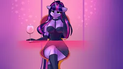 Size: 1920x1080 | Tagged: suggestive, artist:xjenn9, ponerpics import, twilight sparkle, anthro, boots, breasts, cleavage, clothes, evening gloves, female, gloves, image, leash, long gloves, png, shoes, solo, solo female