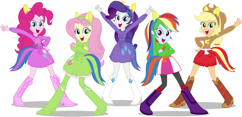 Size: 1280x620 | Tagged: safe, derpibooru import, applejack, fluttershy, pinkie pie, rainbow dash, rarity, equestria girls, g4, belt, boots, clothes, cowboy boots, cowboy hat, hat, high heel boots, image, mane five, png, polka dot socks, shirt, shoes, simple background, skirt, socks, white background