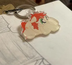 Size: 2803x2530 | Tagged: safe, artist:pylony, ponerpics import, oc, oc:spaghetti slip, ponified, earth pony, food pony, original species, pony, food, image, jpeg, keychain, photo