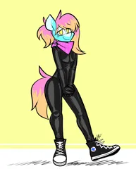 Size: 1545x2000 | Tagged: suggestive, artist:belaboy, ponerpics import, oc:country curves, anthro, catsuit, clothes, femboy, gloves, image, jpeg, latex, latex boots, latex gloves, latex suit, male