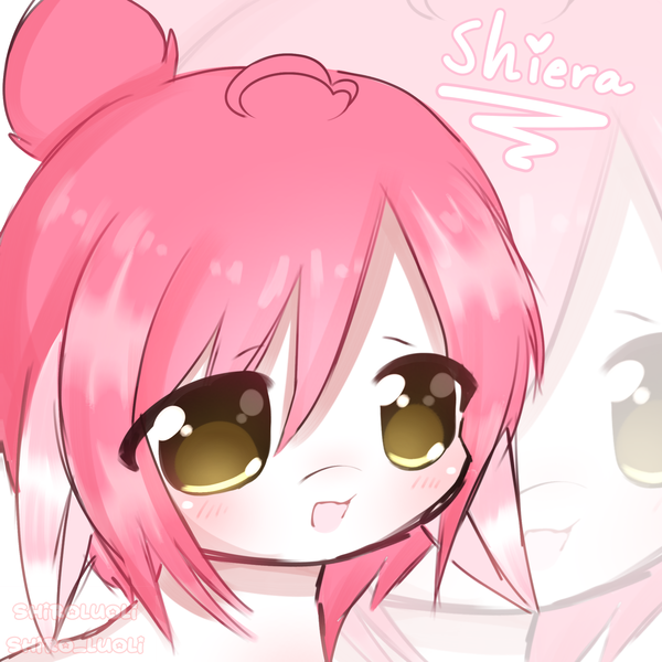 Size: 2048x2048 | Tagged: safe, artist:shiroluoli, derpibooru import, oc, unofficial characters only, earth pony, ahoge, anime style, bun hairstyle, female, floppy ears, image, mother, multicolored hair, pink hair, png, simple background, yellow eyes