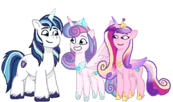 Size: 1158x680 | Tagged: safe, artist:queenhavenrose, derpibooru import, princess cadance, princess flurry heart, shining armor, alicorn, pony, unicorn, g4, horn, image, png, simple background, transparent background, trio