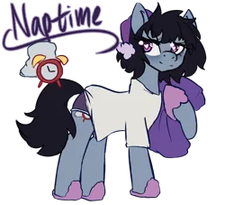 Size: 3300x3000 | Tagged: safe, artist:anonymous, oc, oc:naptime, unofficial characters only, bat pony, pony, female, image, looking at you, mare, pillow, png, reference sheet, secret santa, simple background, sleeping cap, solo, transparent background