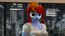 Size: 2000x1125 | Tagged: safe, artist:dangerousdpad, ponerpics import, oc, oc:sugar surge, unofficial characters only, anthro, 3d, breasts, clothes, female, freckles, image, jpeg, solo, solo female, stats