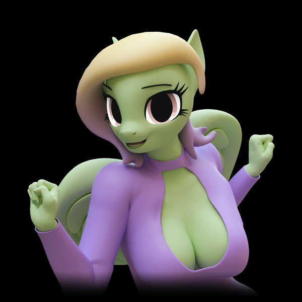 Size: 2000x2000 | Tagged: suggestive, artist:dangerousdpad, ponerpics import, oc, oc:green screen, unofficial characters only, anthro, 3d, breasts, cleavage, clothes, female, image, jpeg, shirt, solo, solo female, sweater